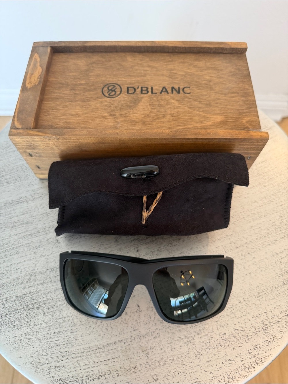 Men's D’ Blanc Matte Black wrap around Sunglasses with dark gray Lenses